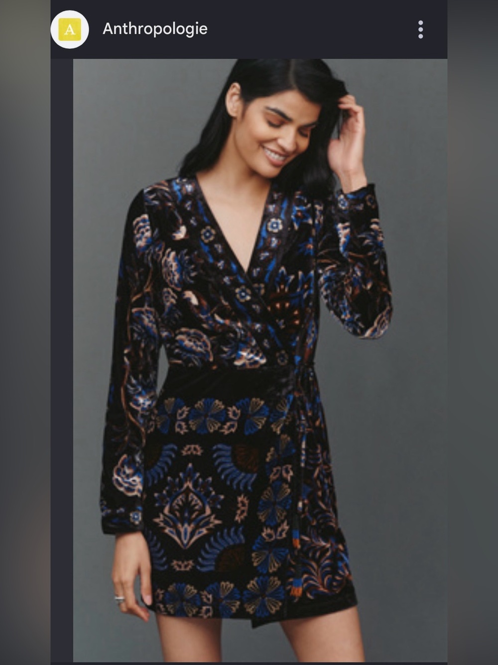 NEW FARM Rio Black Velvet Long-Sleeve Mini Wrap Dress